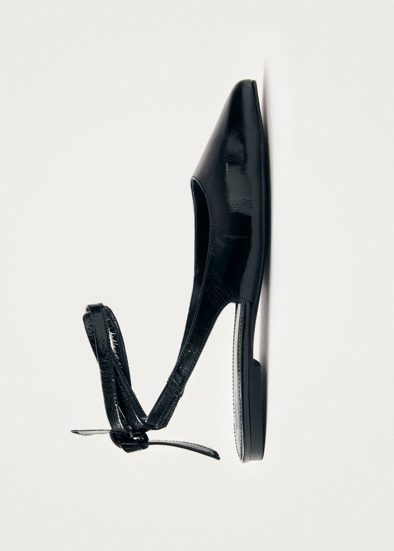 Women's Ribbon Onix Black Leather Ballet Flats