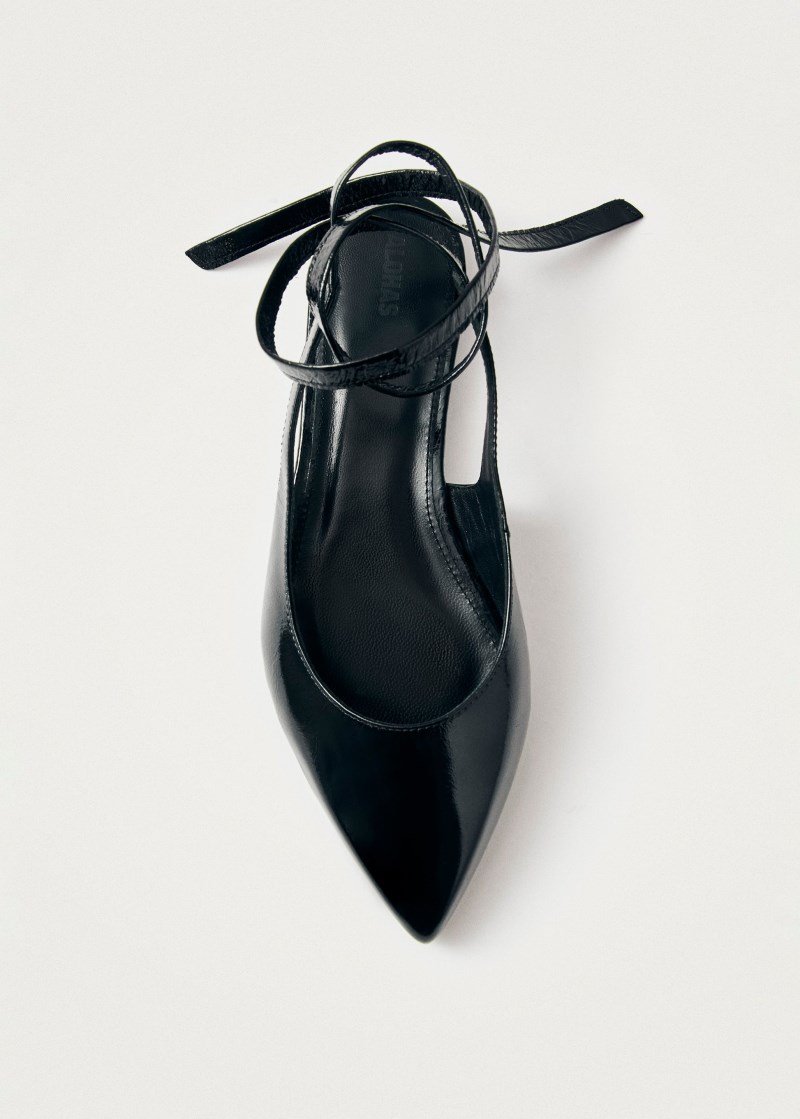 Women's Ribbon Onix Black Leather Ballet Flats