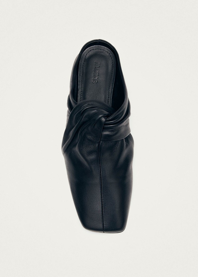 Women's Blau Black Leather Mules